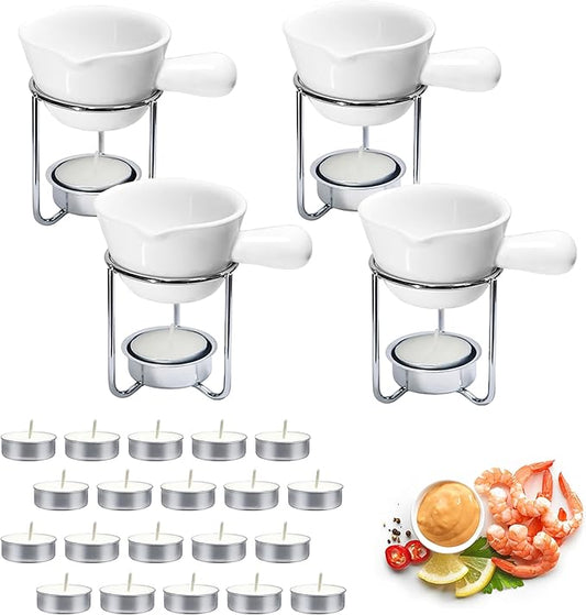 Reasim Butter Warmer for Seafood Set of 4,Lobster Butter Warmer Crab Butter Warmer Set with 20 Pcs Tealight Candles,Ceramic Drawn Butter Melter for Chocolate Cheese,Fondue Seafood Boil Party supplie