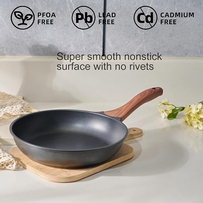 3-Piece Granite Non-Stick Cookware Set - 9.5" Frying Pan, Skillet, 7" Sauce Pan with Lid - PFOA Free