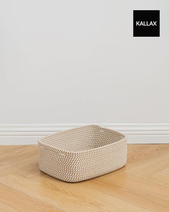 Small Woven Basket, 13.5 x 9.5 x 5 Inches, Storage Basket for Organizing, Cute Small Rope Shelf Closet Cube Storage Bins Baskets for Shelves, Dog Toy Gift Baskets Empty, 3 Pack Brown