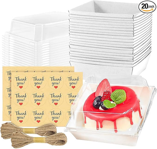 20 Pack Charcuterie Boxes with Clear Lids, 7 Inches White Large Square To Go Paper Bakery Dessert Treat Boxes, Disposable Food Containers for Sandwich Cookie Brownie Slice Cake Strawberry Snack