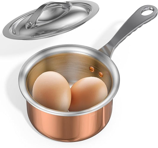 Macevia Mini Sauce Pan with Lid,Copper Butter Warmer Small Pot, Multipurpose Use for Home Kitchen or Restaurant (10.8oz/320ml)