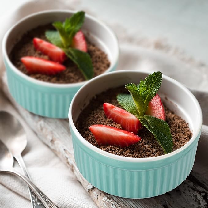 6 Sets Porcelain Ramekins with Lids 8 Oz Oven Safe Creme Brulee Souffle Ramekins with Covers for Oven Stackable Ceramic Bowl with Lid Baking Dishes Cups for Baking(Blue)