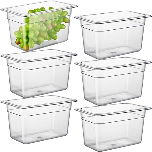 CURTA 6 Pack NSF Food Pans, 1/4 Size 6 Inch Deep, Commercial Polycarbonate Plastic Clear Freezer-Safe