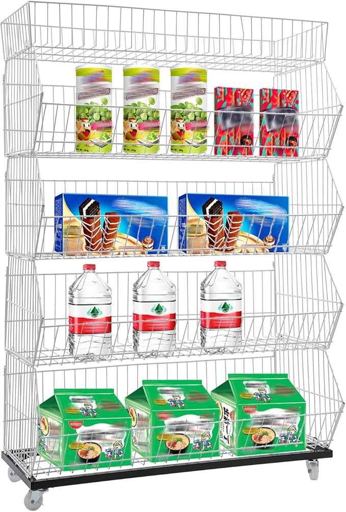 Retail Display Rack 5-Tier Market Merchandise Display Shelf Fruit Storage Shelf Vegetable Snack Basket Retail Store Supplies with Wheels for Home Store Market (18" D X 35" W X 55" H-White)