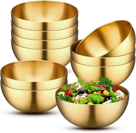 Nuogo 10 Pcs Stainless Steel Mixing Bowls Decorative Esthetician Bowls for Thanksgiving Christmas First Holy Communion Wedding Baking Prepping Serving Facial Salad Fruit Candy(7.9 Inch,Gold)