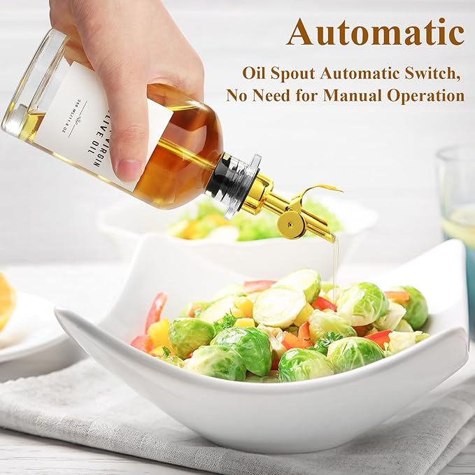 Olive Oil Dispenser Bottle with Bamboo Tray, Metal Pour Spout, Coffee Syrup & Cooking Oil Dispenser for Kitchen