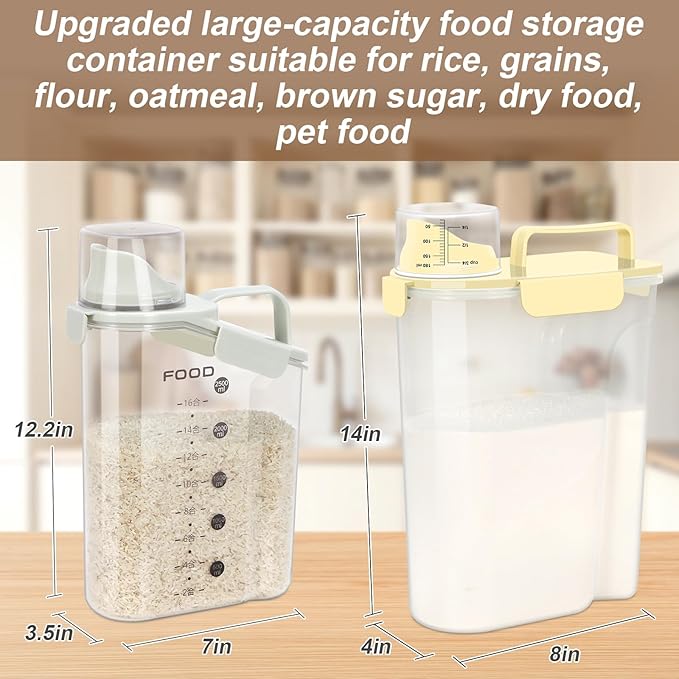 Airtight 10LBS Rice/Cereal/Dry Food Storage Container BPA Free, 5.28Qt Clear Plastic Kitchen and Pantry Organization Bin Suitable for Oats, Flour, Sugar, Pasta, Pet Food, etc (Egg Yolk)