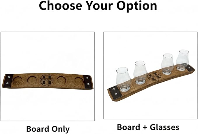 Personalized Premium 4 glass whiskey flight/engraved center/personalized gift/Crystal glass option/Natural oak color (Circle Split letter Monogram)