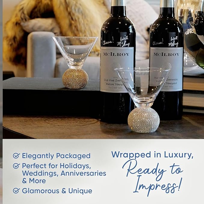 GEMELLO Gemezzi Stemless Martini Glasses Set of 2, Gold Stemless Cocktail Glass, Crystal Ball Base in Elegant Box, Perfect Bar Accessories for Margarita, Manhattan, Cosmos, Mixed Drinks, and Desserts