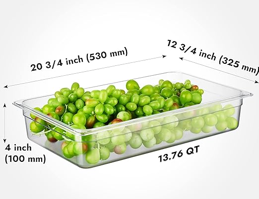 CURTA 6 Pack NSF Food Pans, Full Size 4 Inch Deep, Commercial Polycarbonate Plastic Clear Freezer-Safe