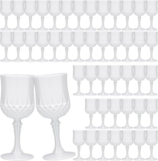 JLYLOL Plastic Vintage Wine Glasses 7OZ Plastic Goblets Vintage Drinking Glasses 48PCS Retro Wedding Glassware Water Goblets Reusable Drinking Cups for Party,Reception,Celebration,Bar,Whiskey(White)