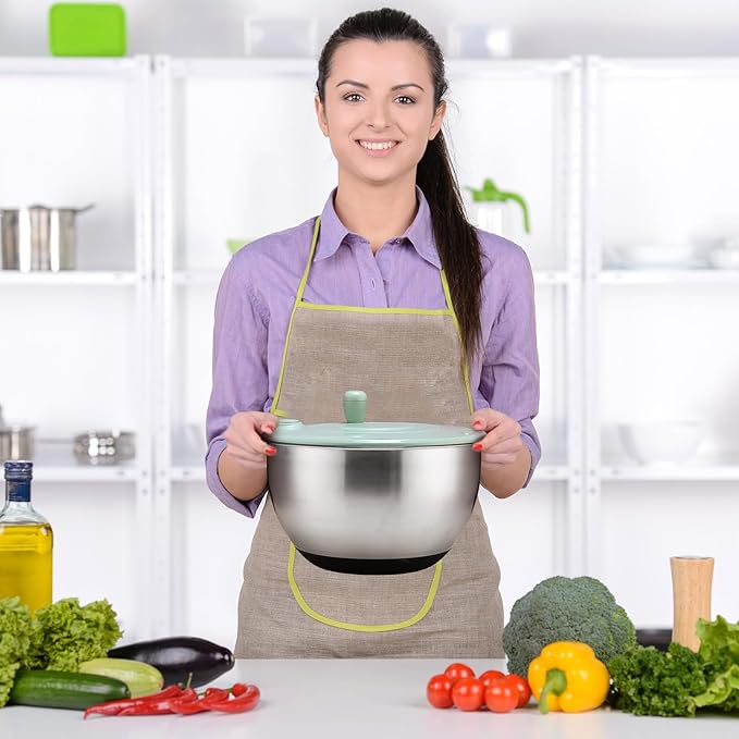 LemonRoad Stainless Steel Salad Spinner Large, Vegetables Fruits Washing Bowl, Fruits Lettuce Dryer with 5 Blade Slicer Egg Yolk Strainer Shredder for Kitchen Efficient Salad Preparation, 5.3 Qt