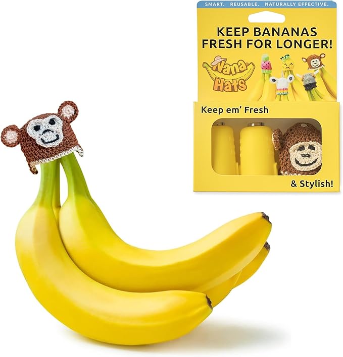 NANA HATS Banana Freshness Preserver, Keep Bananas Fresh Longer, Ideal for Organic Bananas, Innovative Banana Holder for Home Use, Extend Freshness of Your Fruit, AS SEEN ON SHARK TANK, Monkey