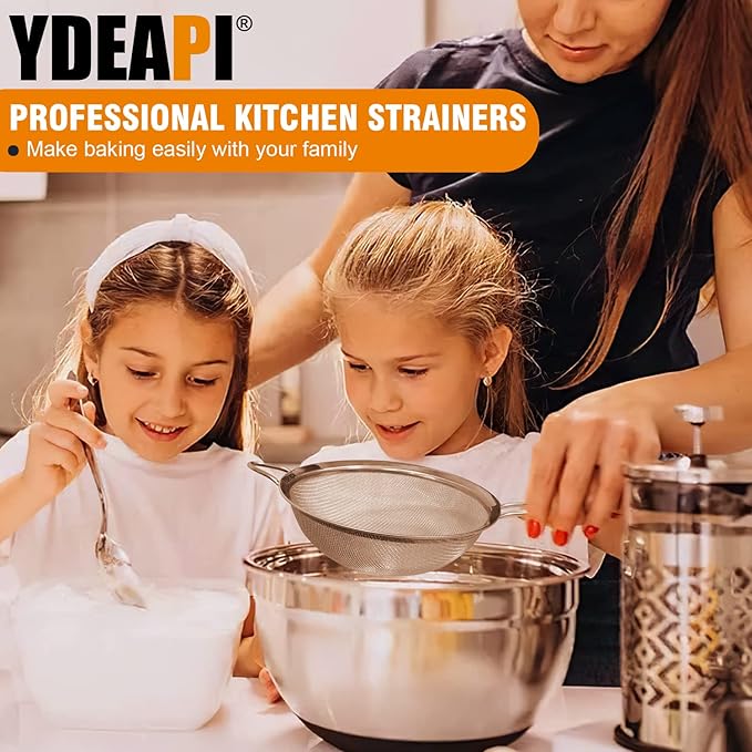 6.3" Fine Mesh Strainer with Handle, Metal Food Strainers for Kitchen, Sieve Fine Mesh Stainless Steel for Rice, Quinoa, Pasta, Noodles