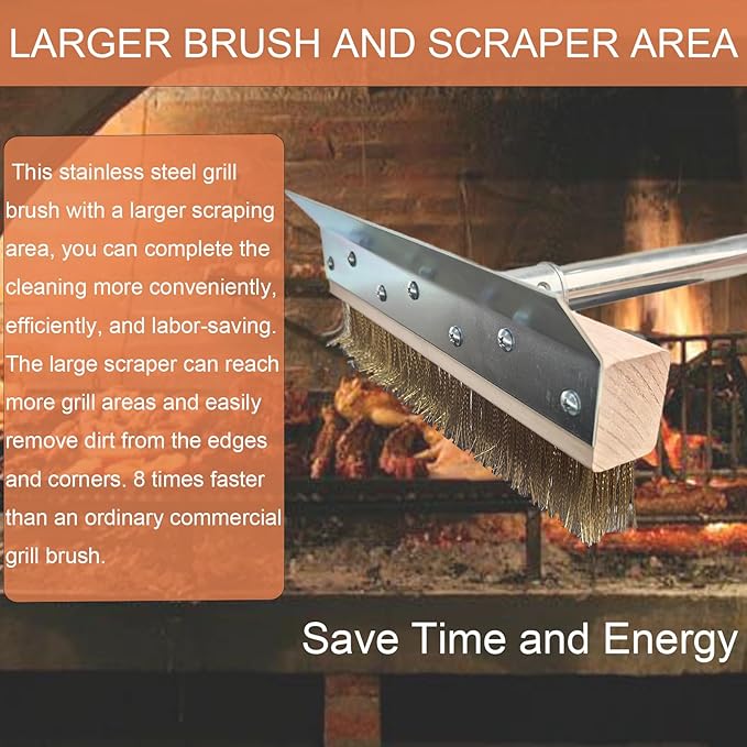 Aluminum Pizza Oven Brush, Grill Brush, Wire Brushes, with Scraper and 4 Sections of Detachable Long Rod Design for Commercial Cleaning, Kitchens, Restaurants, BBQ Shelf Or Any Grill