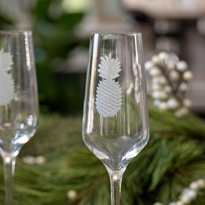 Rolf Glass Fresh Pineapple Champagne Flute | 5.75oz Toasting Glasses | Diamond-Wheel Engraved and Polished | Designed and Engraved in the USA | Lead-Free | Set of 4