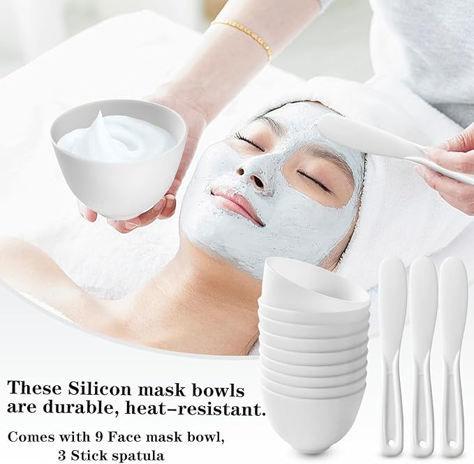 12Pcs Silicone Facial Mask Bowl DIY Face Mask Mixing Bowl for Facials Home Salon Spa Skin Applicator Bowl with Stir Sticks, White