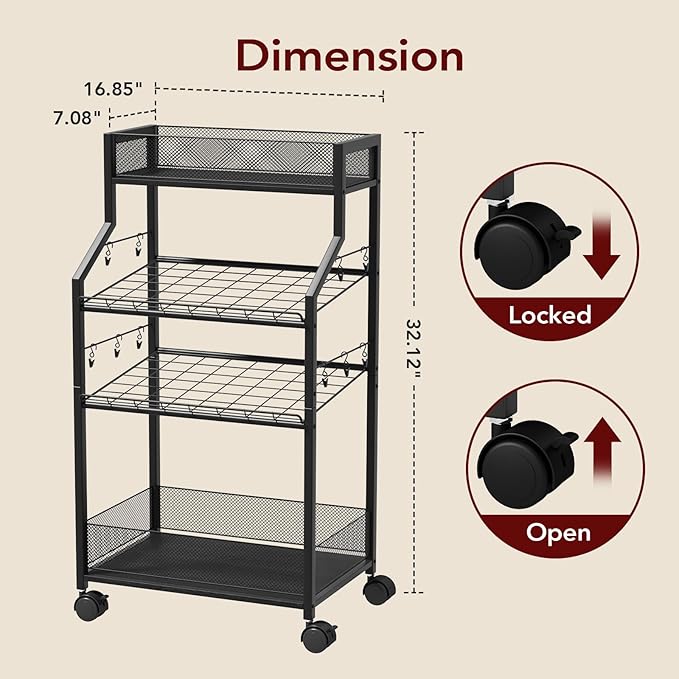 Can Organizer for Pantry - Rolling Snack Cart, Multi-Layer Soda Can Organizer for Pantry, Mobile Beverage Storage Rack with Wheels, Versatile Metal Shelf for Kitchen and Office, Black