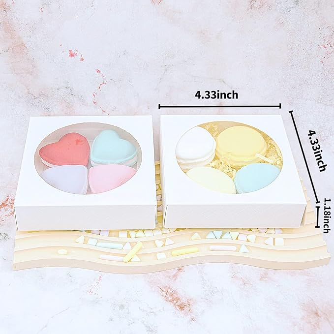50pcs Individual Cookie Boxes with Window 4.3x4.3x1.2 Inches Small Soap Packaging Boxes Dessert Boxes Auto-Popup Gift Box Wedding Favor Boxes Small Gift Boxes for Single Cookie Pastry