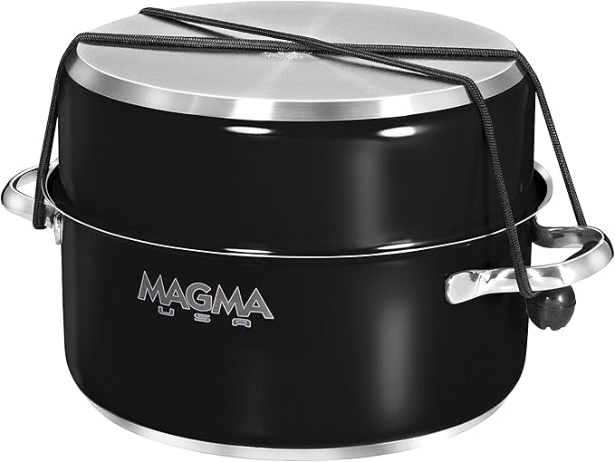 Magma 10 Piece Gourmet Nesting Stainless Steel Cookware Set with Ceramica Non-Stick, Induction Compatible, Oven Safe to 500°F - Suitable for All Stovetops, Removable Handles, Jet Black