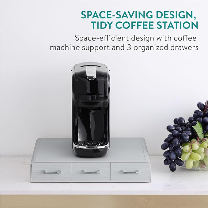 Navaris Coffee Capsule Triple Drawer - Coffee Pod Storage Drawer - Space-Saving Coffee Pods Organizer for Your Kitchen - Coffee Holder for Countertop - Fits Up to 48 Cups -Gray