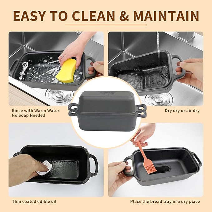 Cast Iron Bread Pan with Lid, Cast Iron Bread Loaf Pan with 2 Silicone Bread Mats, Sourdough Loaf Pan with Lid, Heavy Duty Loaf Pans for Oven Baking Bread, Bread Pans for Homemade Bread