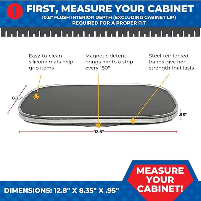 Mighty Susan Sidekick Steel-Reinforced Rotating Cabinet Organizer - Rectangular Turntable for Tall Bottles & Bulk Storage - Holds Up to 30 lbs with Non-Slip Mat - Perfect for Kitchen and Pantry