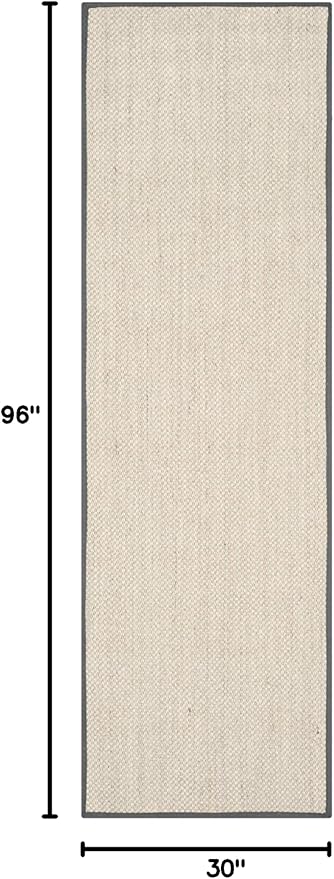 SAFAVIEH Natural Fiber Collection Runner Rug - 2'6" x 8', Marble & Dark Grey, Sisal, Woven Design with Border (NF143D)