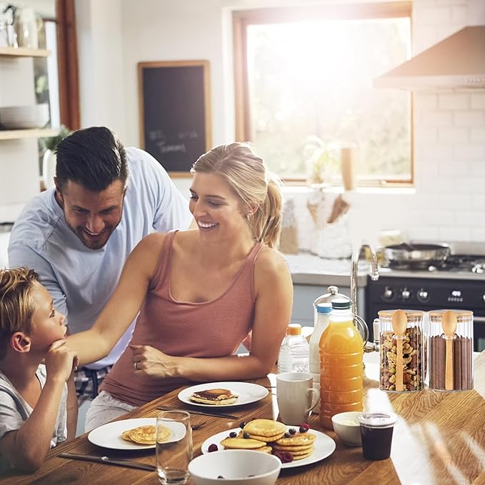 24 FL OZ Airtight Glass Jars with Bamboo Spoons Lids Overnight Oats Container Decorative Coffee Bar Food Storage Jar Cereal Nuts Salts Coffee Tea Flour Sugar Container Spice Jars (2Pack)