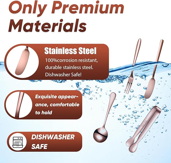 Patelai Cheese Butter Spreader Knives Set Charcuterie Accessories Stainless Steel Spreader Knives Charcuterie Boards Utensils Mini Serving Tongs Spoons and Forks for Appetizers Pastry(Rose Gold)