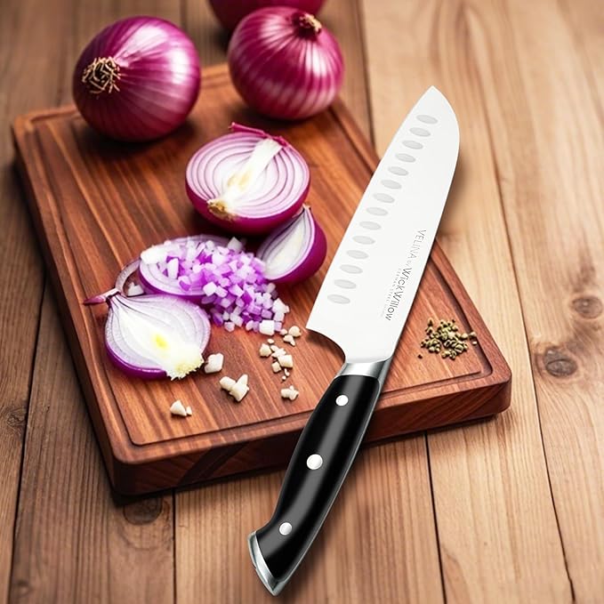 7” Santoku Knife – Razor Sharp German Steel DIN1.4116 – Japanese-Style Vegetable Knife for Chopping, Slicing & Mincing – Full Tang & Ergonomic Handle – Chefs kitchen Knife – Gift Box – Velina series