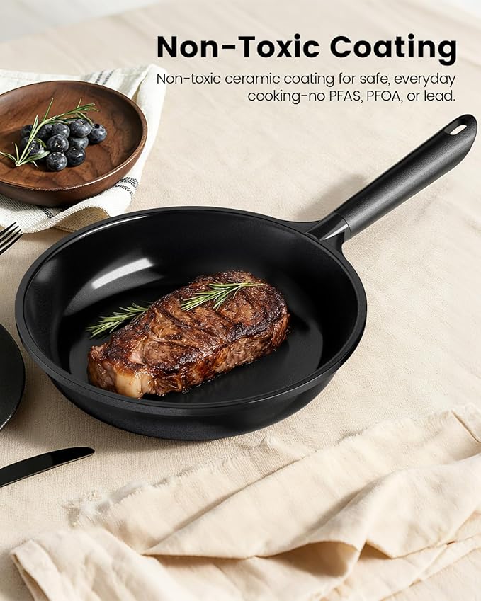 Ceramic Nonstick Frying Pan, Non Toxic Pan for Cooking, 8" 9.5" and 11" Frying Pan Skillet Set PFAS & PTFE & PFOA Free, Dishwasher Safe, Compatible with All Stovetops
