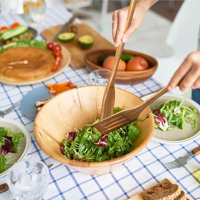 Wooden Spoons for Cooking, 5 Pcs Wooden Utensils for Cooking Natural Teak Wooden Kitchen Utensils Set