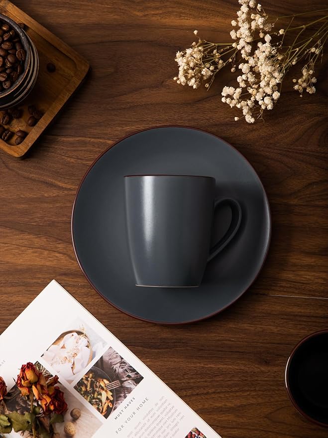 famiware Venus Coffee Mugs for 4, 12 oz Mug Set, Dringking Cup with Handle for Coffee, Tea, Cocoa, Milk, Charcoal