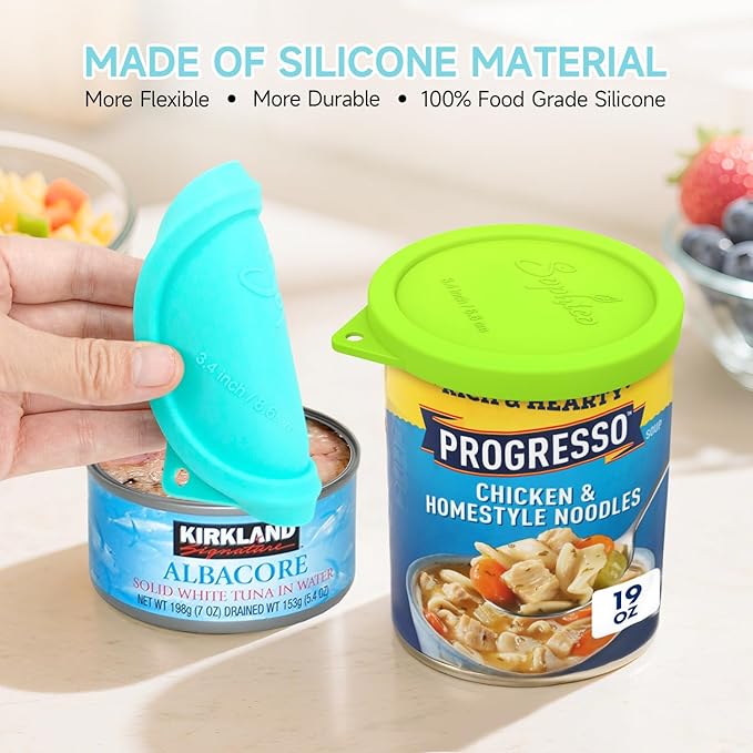 4PCs 3.4-inch Silicone Can Lids for Hunt's | Starkist | Kirkland | Progresso Can, Tight Seal Cover for Canned Good, Can Toppers, Reusable Food Saver Lid (Can NOT Included)