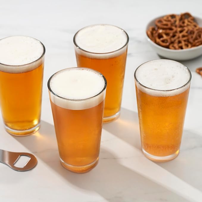TRUE Pint Beer Glasses, Professional Grade Beer Pint Glasses, Multi Purpose Tumblers, Juice Water Cups, Kitchen Glassware, Home Bar, Set of 6, 16 oz