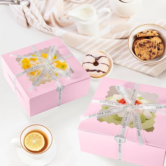48pcs 10x10x5 Inches Cake Boxes,24pcs Pink Boxes and 24pcs Boards,Cajas Pasteles for Disposable 10 inch Cake box with Window (Pink, 10 * 10 * 5inch/48pcs)