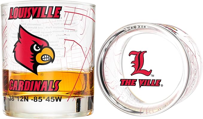 Greenline Goods – University of Louisville Cardinals College Whiskey Glasses (Set of 2), 10 oz – Full-Color Logo + Campus Map