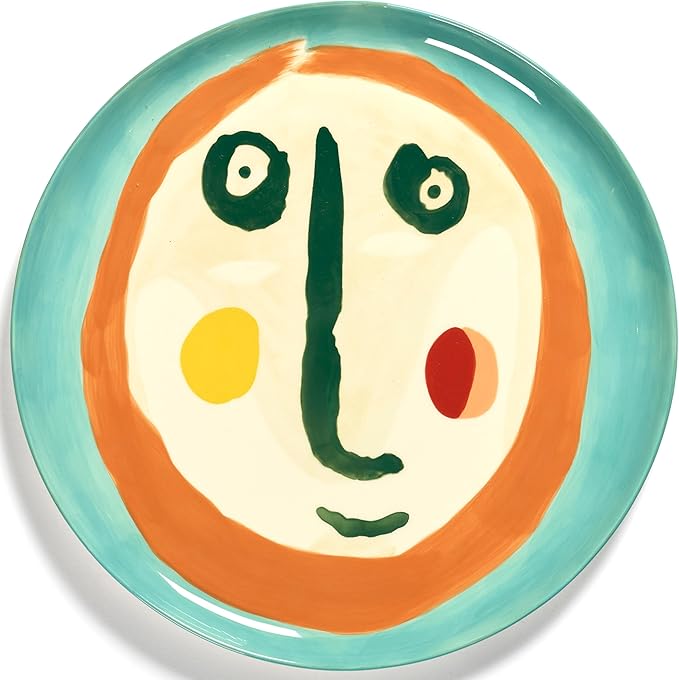 Blue Serving Plate with Face | Feast tableware by Ottolenghi | Serving Tray Dish Set for 1 | Stoneware Microwave Safe Plates | Farmhouse Kitchen and Dinnerware Sets for Home, Party