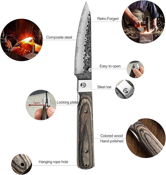 SENBON Forged 440A Stainless Steel Ultra Sharp Pocket Folding petty Universal Knife Color Wood Handle Camping Travel Outdoor Portable Fruit Knife