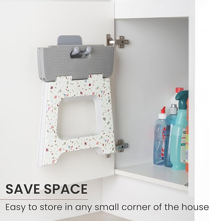 Vigar Compact Step Stool Foldable, 10-1/2-inch Step Stools for Adults up to 330 Pound, Lightweight Stool, Non-Slip Folding Step Stool, Terrazzo Body