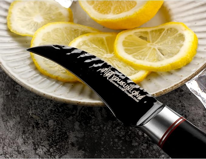 YOUSUNLONG Paring Knife 3.5 Inch Fruit Knife - Japanese AUS8 Steel Black Titanium Coating Blade - Natural Leadwood Handle