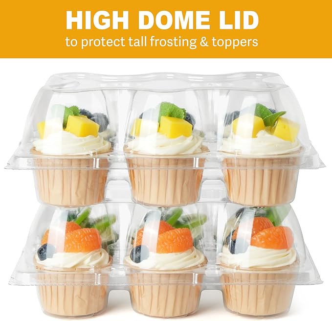 LotFancy Cupcake Containers 6 Count, 40 Sets, Half Dozen Clear Cupcake Boxes, Plastic Muffin Holders with Detachable Tall Dome Lid, Disposable Cupcake Carriers, BPA Free, Standard Size