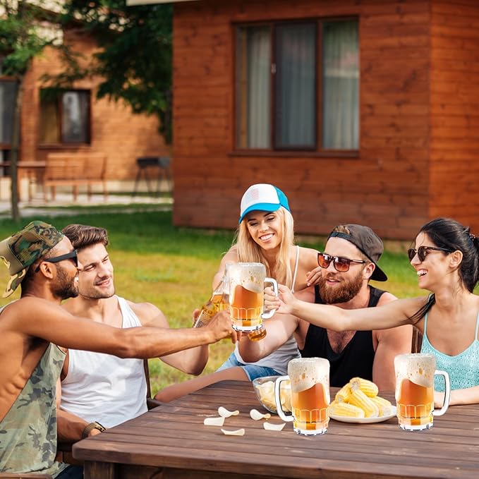 20 OZ Beer Stein Mugs, German Clear Large Tall Beer Glasses With Handle for Men, Vertical Bar Mug Set of 2