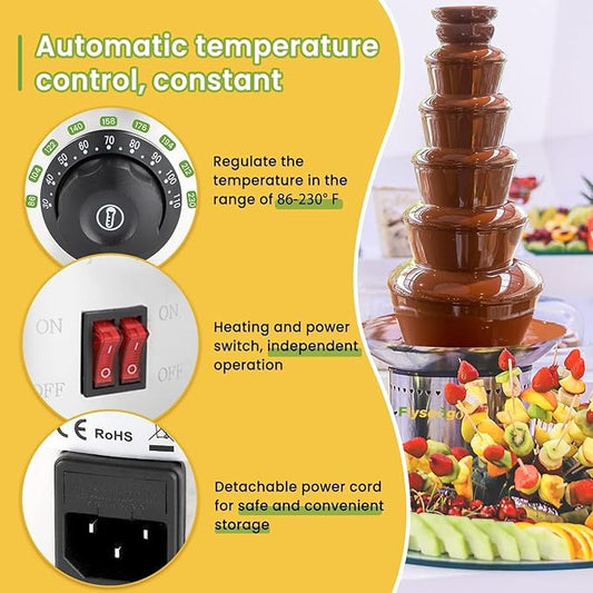 Commercial Chocolate Fountain 6 Layers 19Lbs Large Chocolate Fondue Tower Stainless Steel Hot Chocolate Waterfall for Nacho Cheese Knob Control