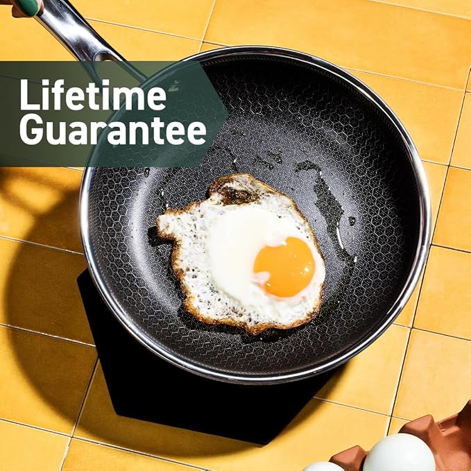 HexClad Hybrid Nonstick 7-Inch Frying Pan with Tempered Glass Lid, Stay-Cool Handle, Dishwasher-Friendly, Oven-Safe Up to 900°F, Induction Ready, Compatible with All Cooktops