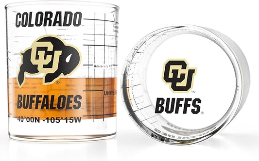 Greenline Goods – University of Colorado Buffaloes College Whiskey Glasses (Set of 2), 10 oz – Full-Color Logo + Campus Map
