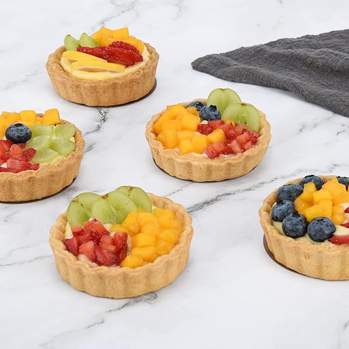 3-3/5 Inch Mini Tart Pans with Removable Bottoms, Round Mini Quiche Pans for Baking, Nonstick Cake Pans Set for Pies, Mousse Cakes, Dessert Baking (Red)