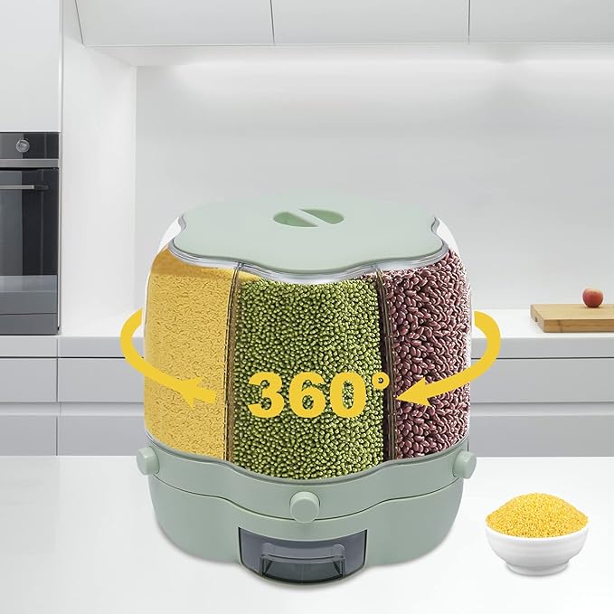 360° Rotatable Cereal Dispenser, One-Click Rice Output, Visible Round Multigrain Tank Cup Dry Rice Container Food Dispenser Sealed Grains Cans Grain Storage Tank for Storage Small Beans(Style 9)