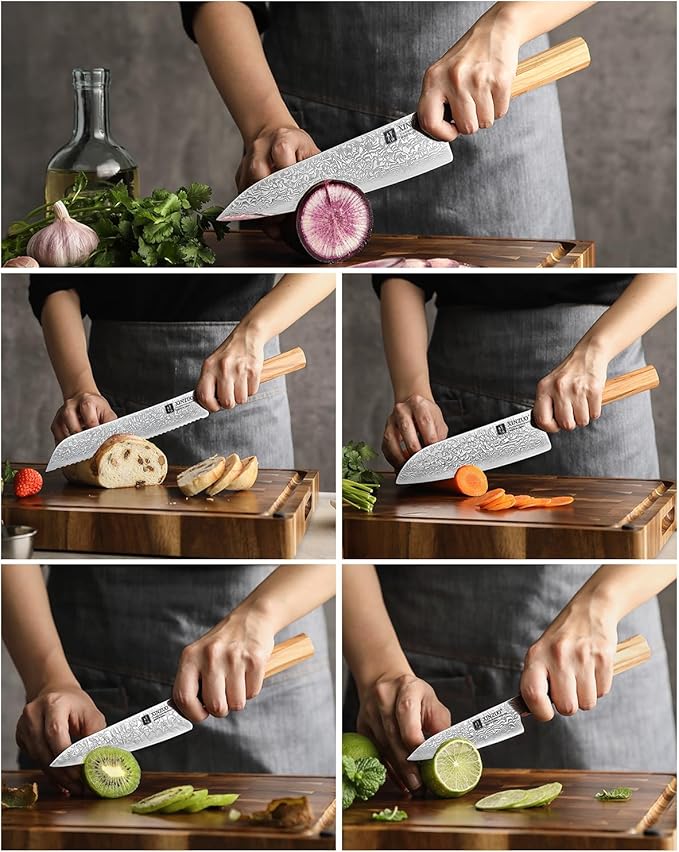 XINZUO 5 Pieces Kitchen Knife Set without Block, Hand Forged 67 Layers Damascus Steel Professional Chef Knife Set,Ultra Sharp,Olive Wood Octagonal Handle